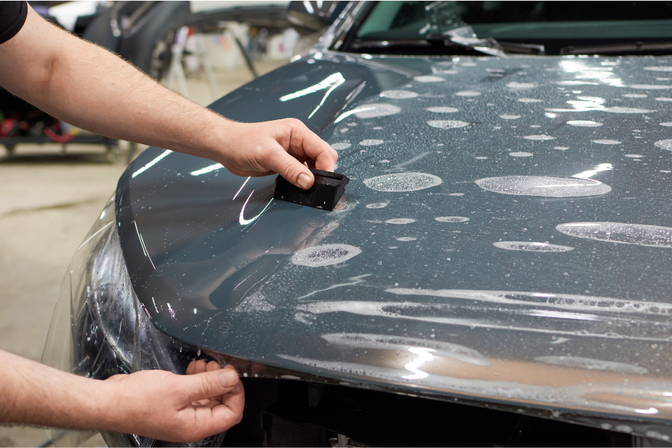 Applying car paint protection film (PPF) 